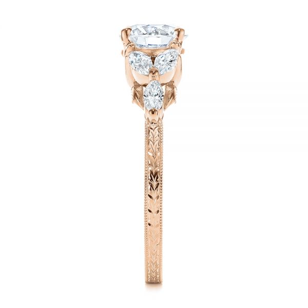 14k Rose Gold 14k Rose Gold Custom Tri-leaf Marquise Diamond Engagement Ring - Side View -  105826