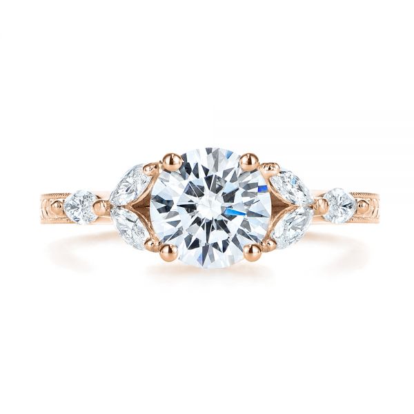14k Rose Gold 14k Rose Gold Custom Tri-leaf Marquise Diamond Engagement Ring - Top View -  105826