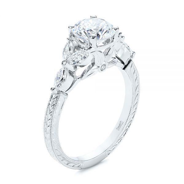 Custom Tri-Leaf Marquise Diamond Engagement Ring - Image