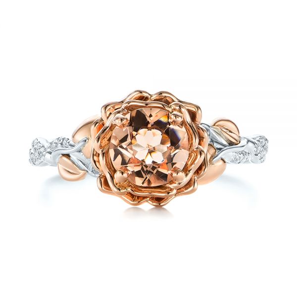  14K Gold And 14k Rose Gold Custom Two-tone Morganite And Diamond Engagement Ring - Top View -  103524