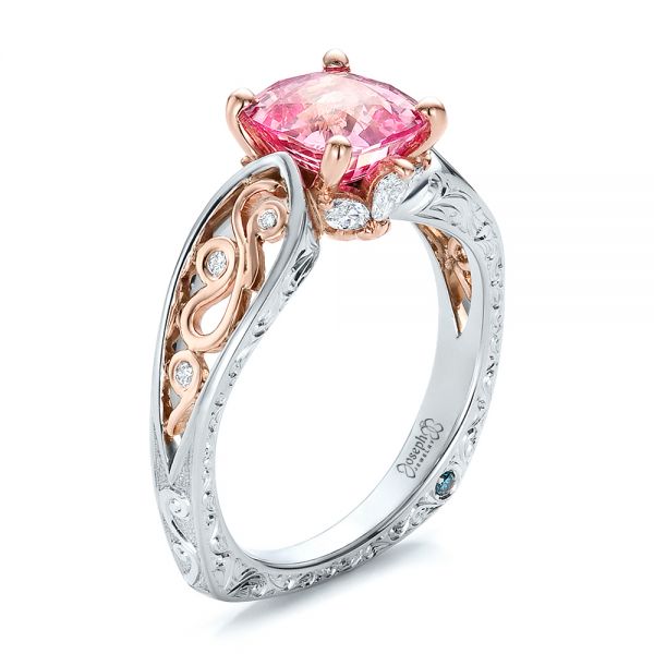  14K Gold And 14k Rose Gold Custom Two-tone Pink Sapphire And Diamond Engagement Ring - Three-Quarter View -  100570