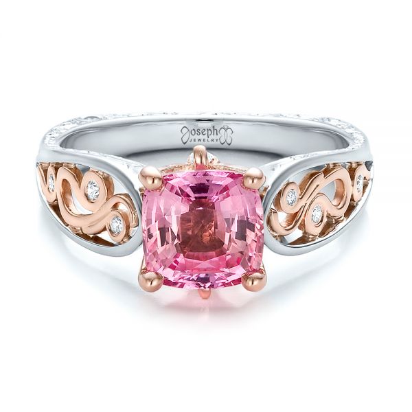  14K Gold And 14k Rose Gold Custom Two-tone Pink Sapphire And Diamond Engagement Ring - Flat View -  100570