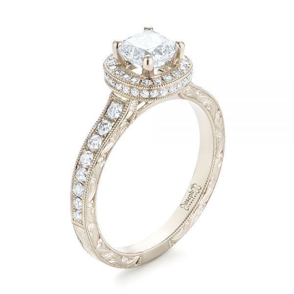 Custom Unplated Diamond Halo Engagement Ring - Image