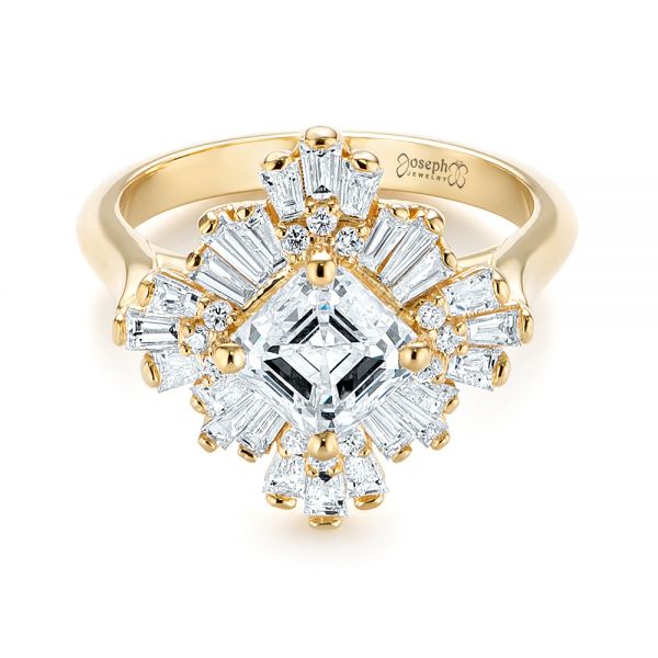 18k Yellow Gold Custom Vintage Style Asscher Diamond Engagement Ring - Flat View -  104398