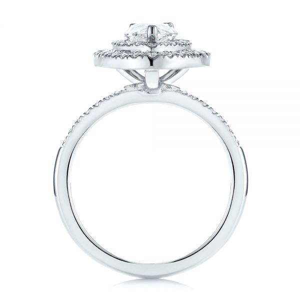 14k White Gold Dainty Double Halo Pear Diamond Engagement Ring - Front View -  105121