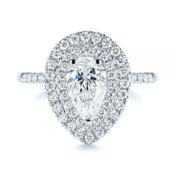 14k White Gold Dainty Double Halo Pear Diamond Engagement Ring - Top View -  105121