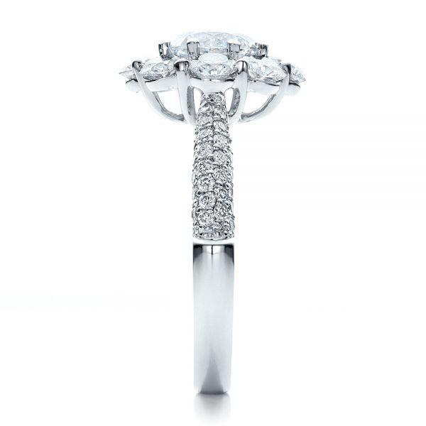 18k White Gold Diamond Halo Engagement Ring - Side View -  100007