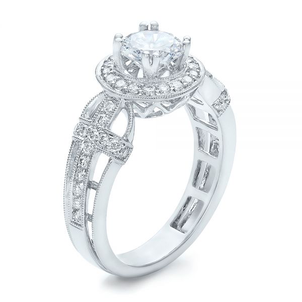 Diamond Halo and Cross Engagement Ring - Vanna K - Image