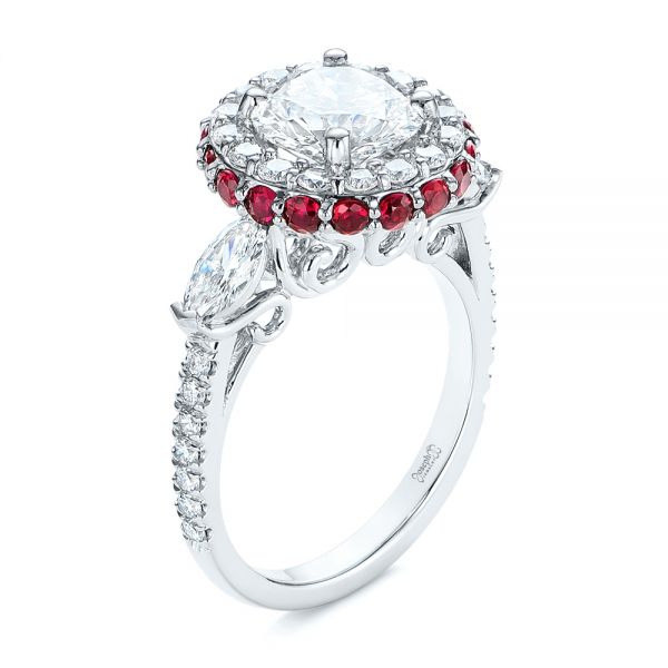 Diamond and Ruby Halo Engagement Ring - Image
