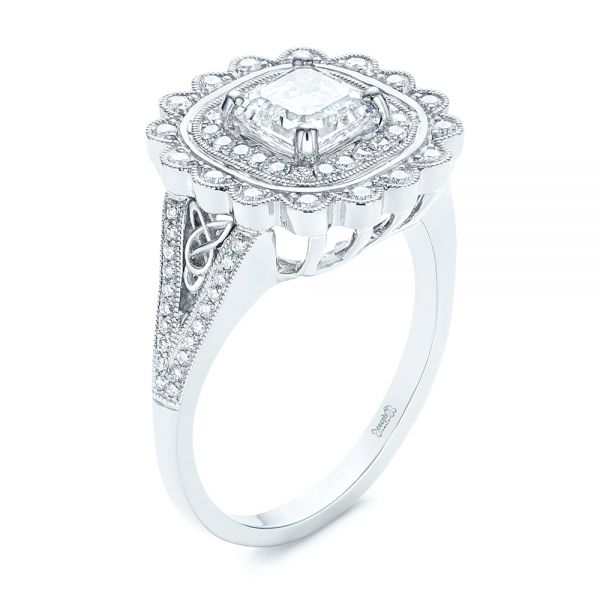 Floral Double Halo Celtic Knot Diamond Engagement Ring - Image