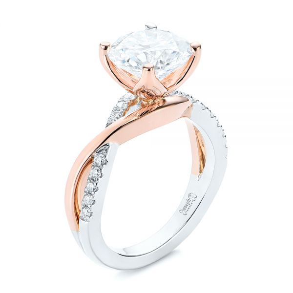 14k Rose Gold Floral Two-tone Moissanite And Diamond Engagement Ring - Three-Quarter View -  105163