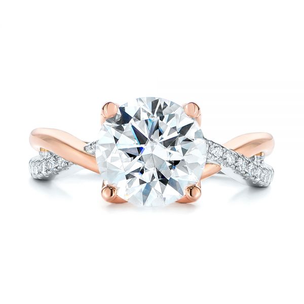 14k Rose Gold Floral Two-tone Moissanite And Diamond Engagement Ring - Top View -  105163