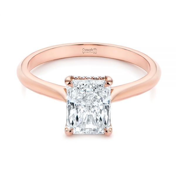 14k Rose Gold Hidden Halo Diamond Engagement Ring - Flat View -  105860
