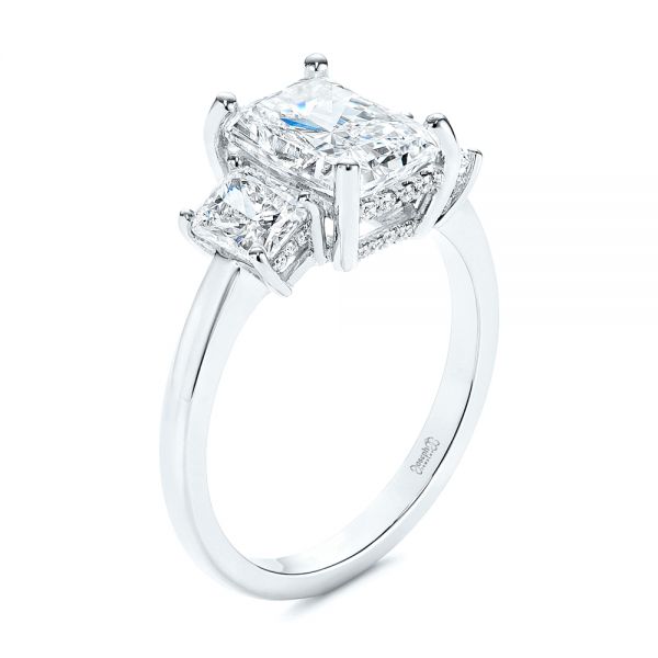 Hidden Halo Three Stone Diamond Engagement Ring - Image