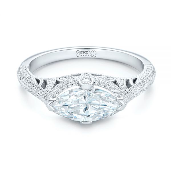 14k White Gold Marquise Diamond Engagement Ring - Flat View -  102769