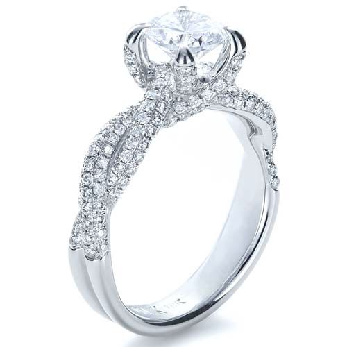 Micro-Pave Diamond Twisted Shank Engagement Ring - Vanna K - Image