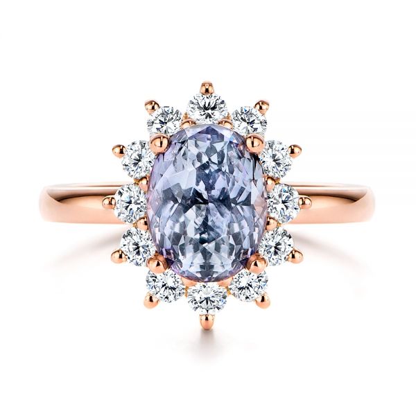 14k Rose Gold 14k Rose Gold Montana Sapphire And Diamond Halo Engagement Ring - Top View -  106520