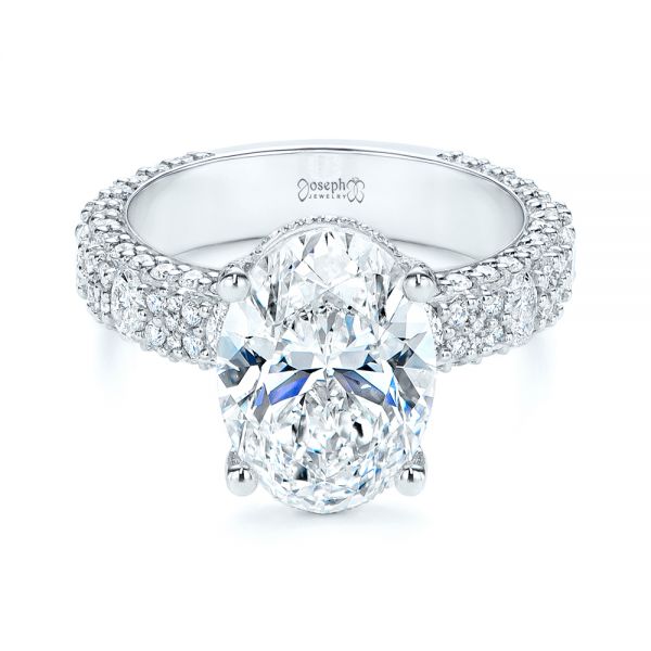  Platinum Oval Pave Diamond Engagement Ring - Flat View -  105870