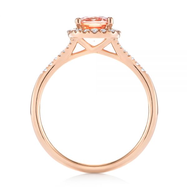 14k Rose Gold Pink Champagne Sapphire And Diamond Halo Engagement Ring - Front View -  104657