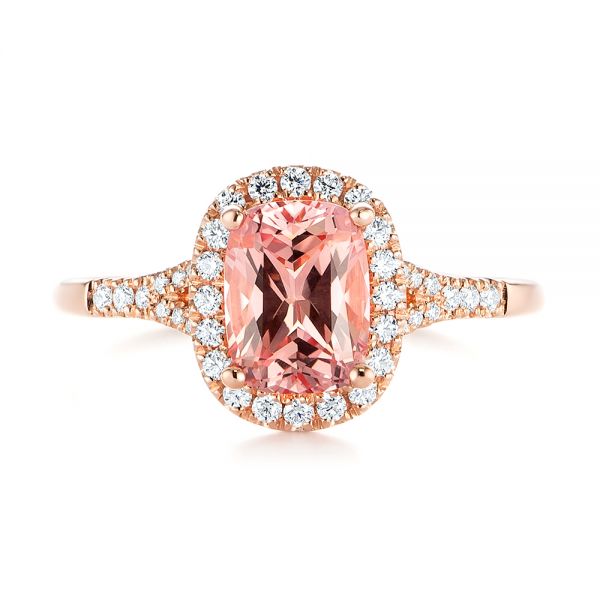 14k Rose Gold Pink Champagne Sapphire And Diamond Halo Engagement Ring - Top View -  104657