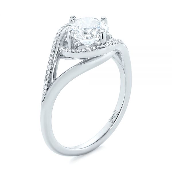 Platinum Split Shank Wrapped Halo Diamond Engagement Ring - Image