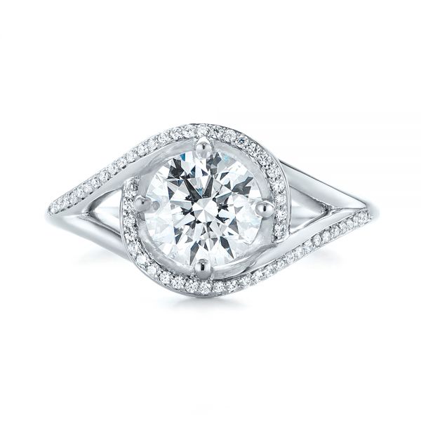  Platinum Split Shank Wrapped Halo Diamond Engagement Ring - Top View -  104584