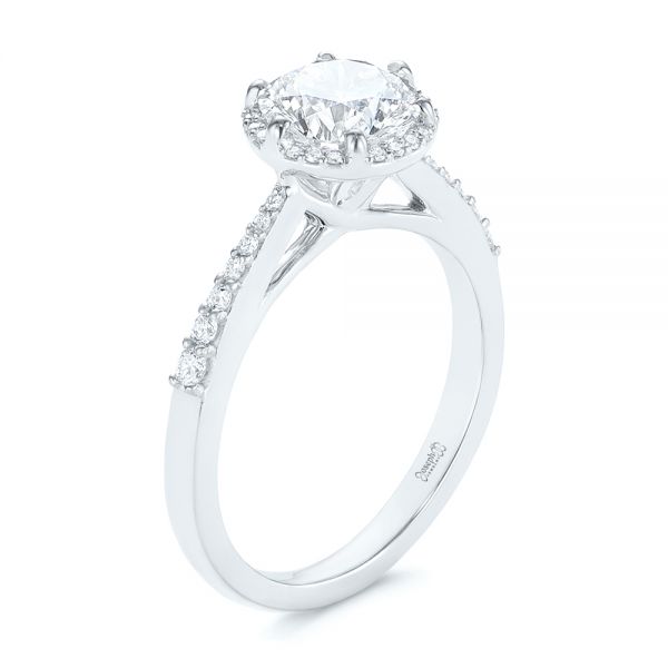 Six Prong Delicate Halo Diamond Engagement Ring - Image