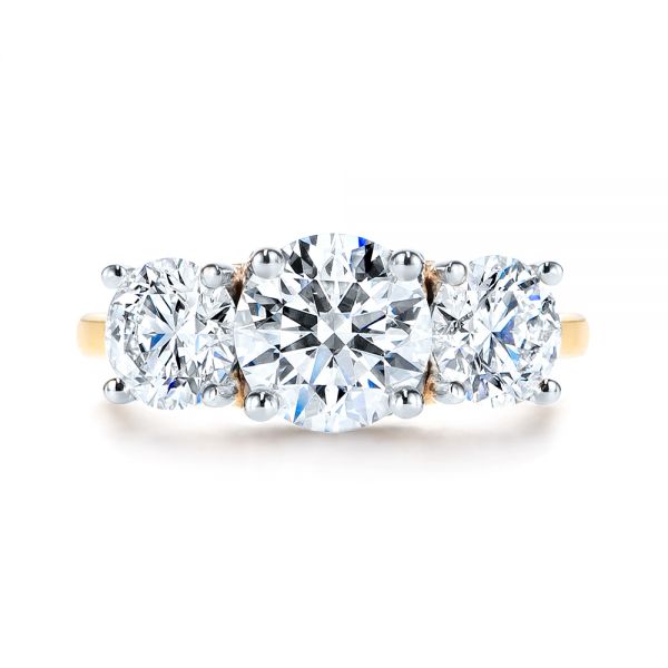 14k Yellow Gold And Platinum Three Stone Filigree Diamond Engagement Ring - Top View -  106148 - Thumbnail