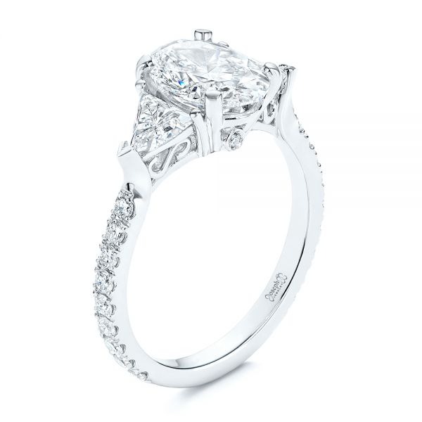 Three Stone Oval and Trillion Diamond Engagement Ring - Image