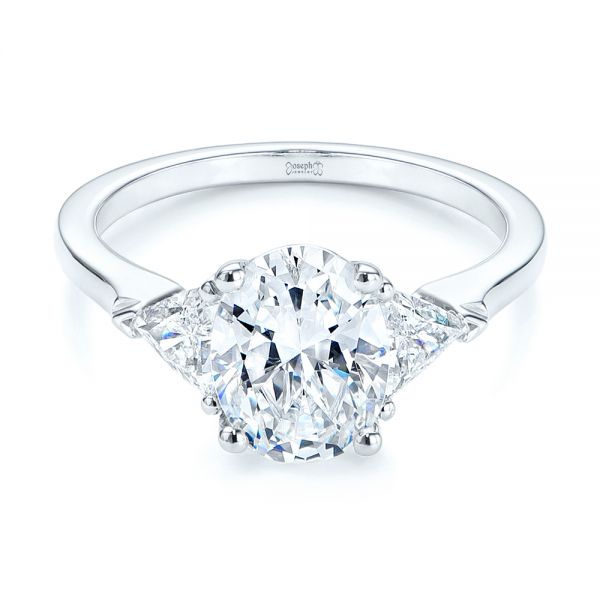 18k White Gold Three-stone Trillion And Oval Diamond Engagement Ring - Flat View -  105800