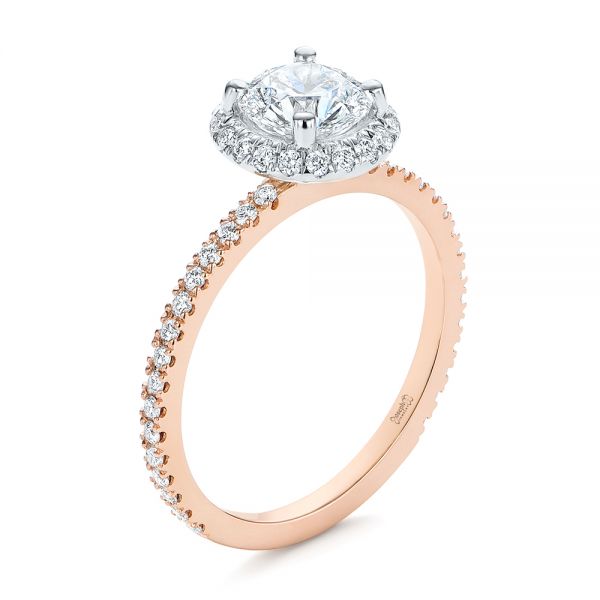 18k Rose Gold And 14K Gold Two-tone Halo Diamond Engagement Ring - Three-Quarter View -  105768