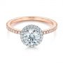 18k Rose Gold And 14K Gold Two-tone Halo Diamond Engagement Ring - Flat View -  105768 - Thumbnail