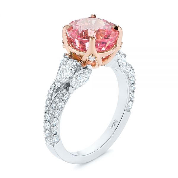  Platinum And 18k Rose Gold Two-tone Padparadscha Sapphire And Diamond Engagement Ring - Three-Quarter View -  104861