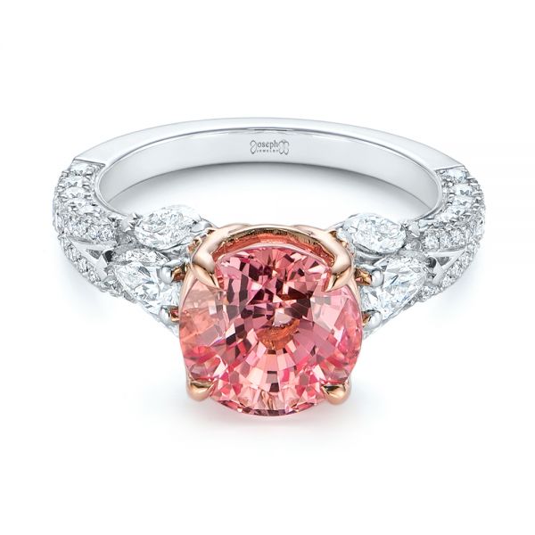  Platinum And 18k Rose Gold Two-tone Padparadscha Sapphire And Diamond Engagement Ring - Flat View -  104861
