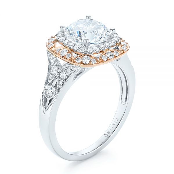 Two-tone Halo Diamond Engagement Ring - Image