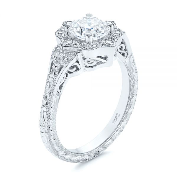 Vintage Floral Diamond Halo Engagement Ring - Image