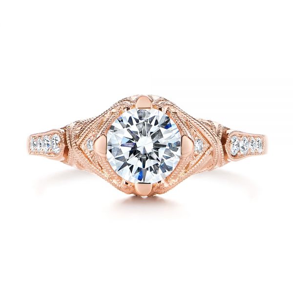 14k Rose Gold 14k Rose Gold Vintage-inspired Diamond Engagement Ring - Top View -  105801