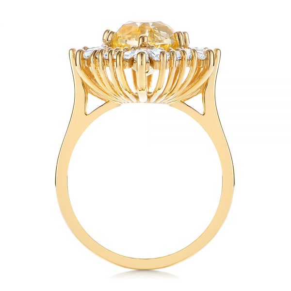 14k Yellow Gold Yellow Sapphire And Baguette Diamond Halo Engagement Ring - Front View -  105771
