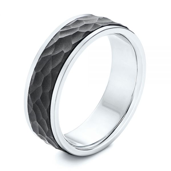 Black Carbon Fiber and White Gold Men's Wedding Ring - Image