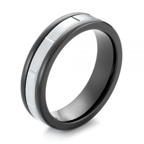 Black Tungsten and 14k White Gold Wedding Ring - Image