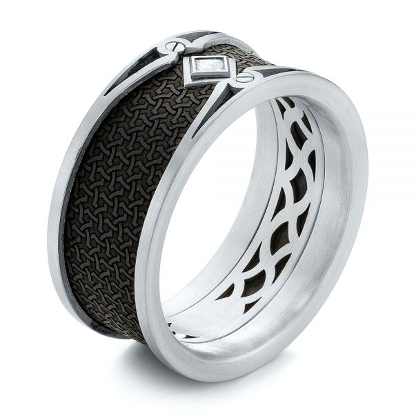Carbon Fiber Inlay and Gold Diamond Wedding Band - Image