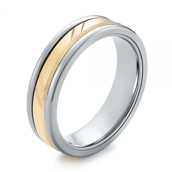 Grey Tungsten and 14k Yellow Gold Men's Wedding Ring - Image
