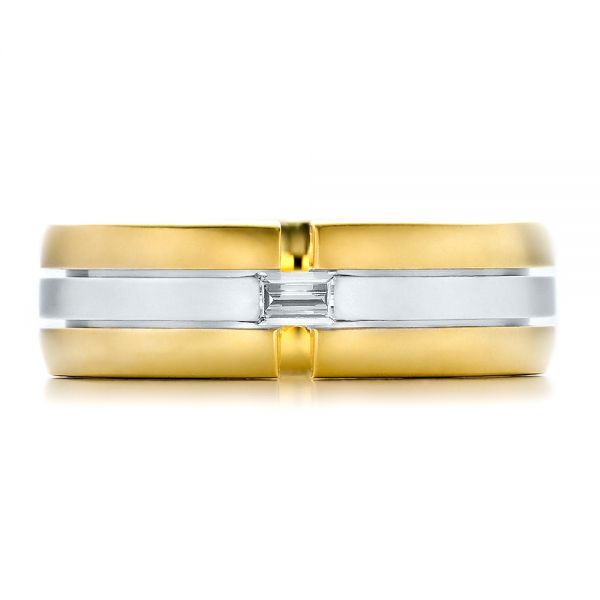 18k Yellow Gold And 18K Gold Men's Two-tone Diamond Wedding Band - Top View -  100146