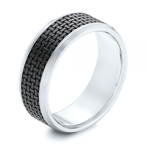 Woven Carbon Fiber Inlay and Gold Wedding Band - Image