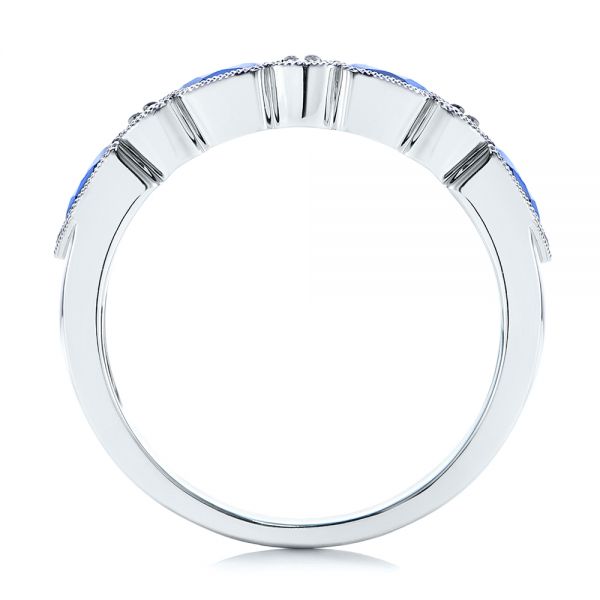 14k White Gold Blue Sapphire And Diamond Wedding Ring - Front View -  105421