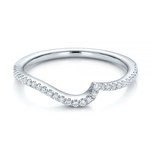 14k White Gold Contemporary Curved Shared Prong Diamond Wedding Band - Flat View -  100410