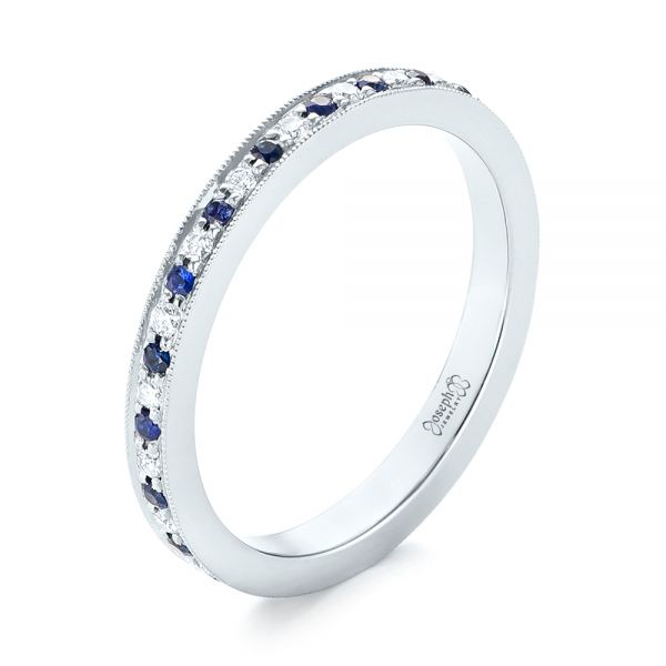Custom Eternity Blue Sapphire and Diamond Wedding Band - Image