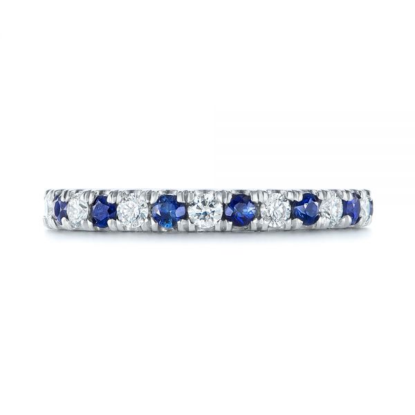  Platinum Custom Hand Engraved Blue Sapphire And Diamond Wedding Band - Top View -  104796