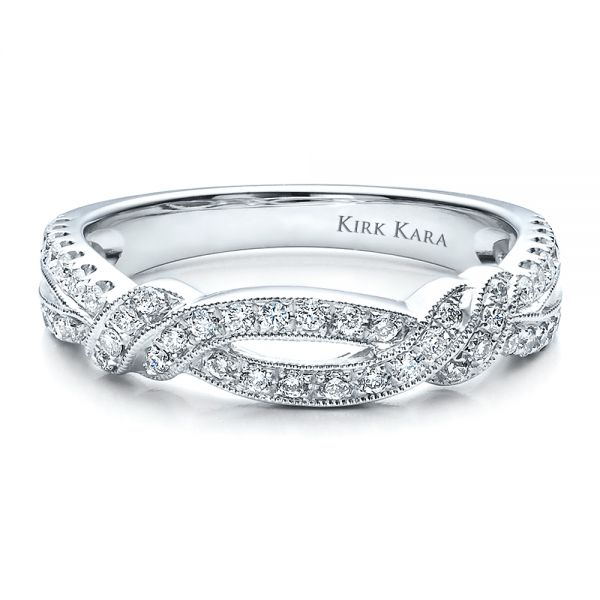 Diamond Split Shank Wedding Band With Matching Engagement Ring - Kirk Kara - Flat View -  1459