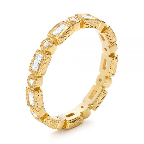 Yellow Gold Round and Baguette Diamond Stackable Eternity Band - Image